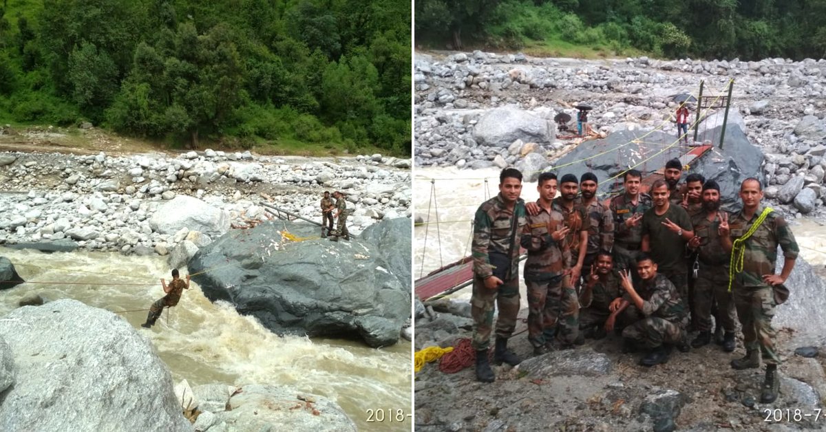 thebetterindia's tweet photo. https://t.co/xQCyhUuzDG When a Broken Bridge Stranded 41 Families, the Army Built a New One in Just 36 Hours! https://t.co/oBRjRPhk2f