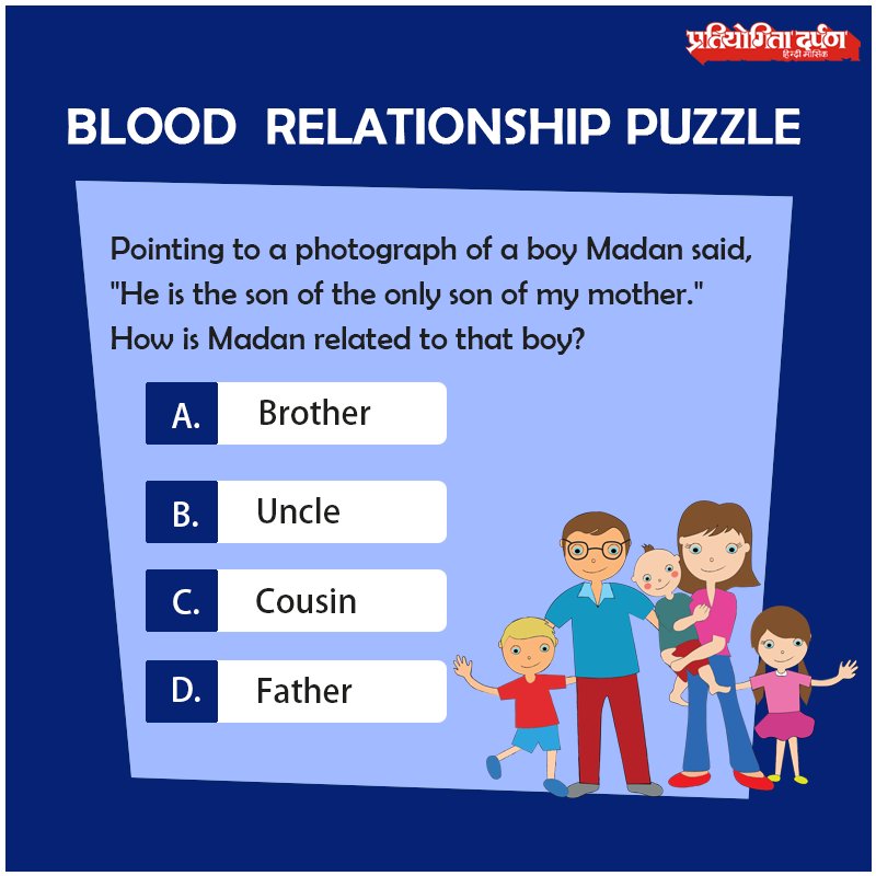 pdarpan's tweet image. Are you challenged in solving logical questions or really an expert? Here Pratiyogita Darpan presents blood relationship puzzle to analyze your ability to solve the question.
#LogicalQuestions #BloodRelationshipPuzzle 
Answer will be posted tommorow 10:30 Am