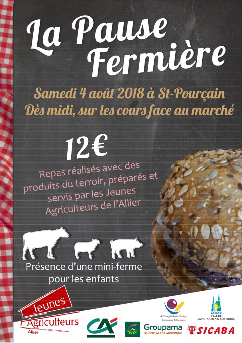 Une pause s'impose...
Rejoignez les Jeunes Agriculteurs de l'Allier à déguster un repas préparé avec des produits du terroir.