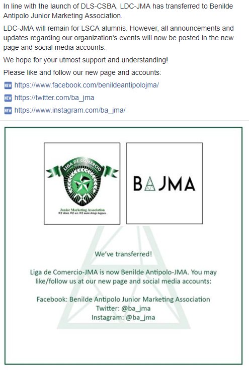 officialldcjma's tweet photo. Please follow us on our new social media accounts and page!

Our new Twitter account is: @ba_jma 😁 https://t.co/zvDYweY1Qh