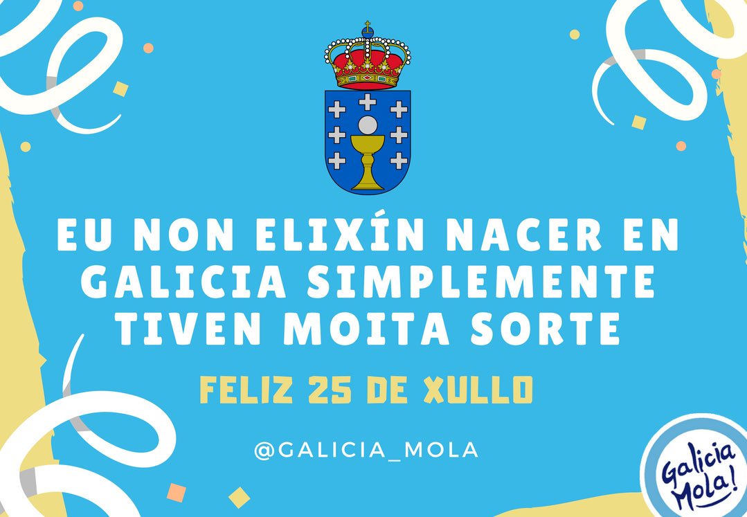 Eu non elixín nacer en GALICIA simplemente tiven moita sorte.

Feliz 25 de Xullo

Feliz #DíaDaPatriaGalega

#GaliciaMola #DíaDeGalicia #Galicia #25DeXullo #25DeJulio