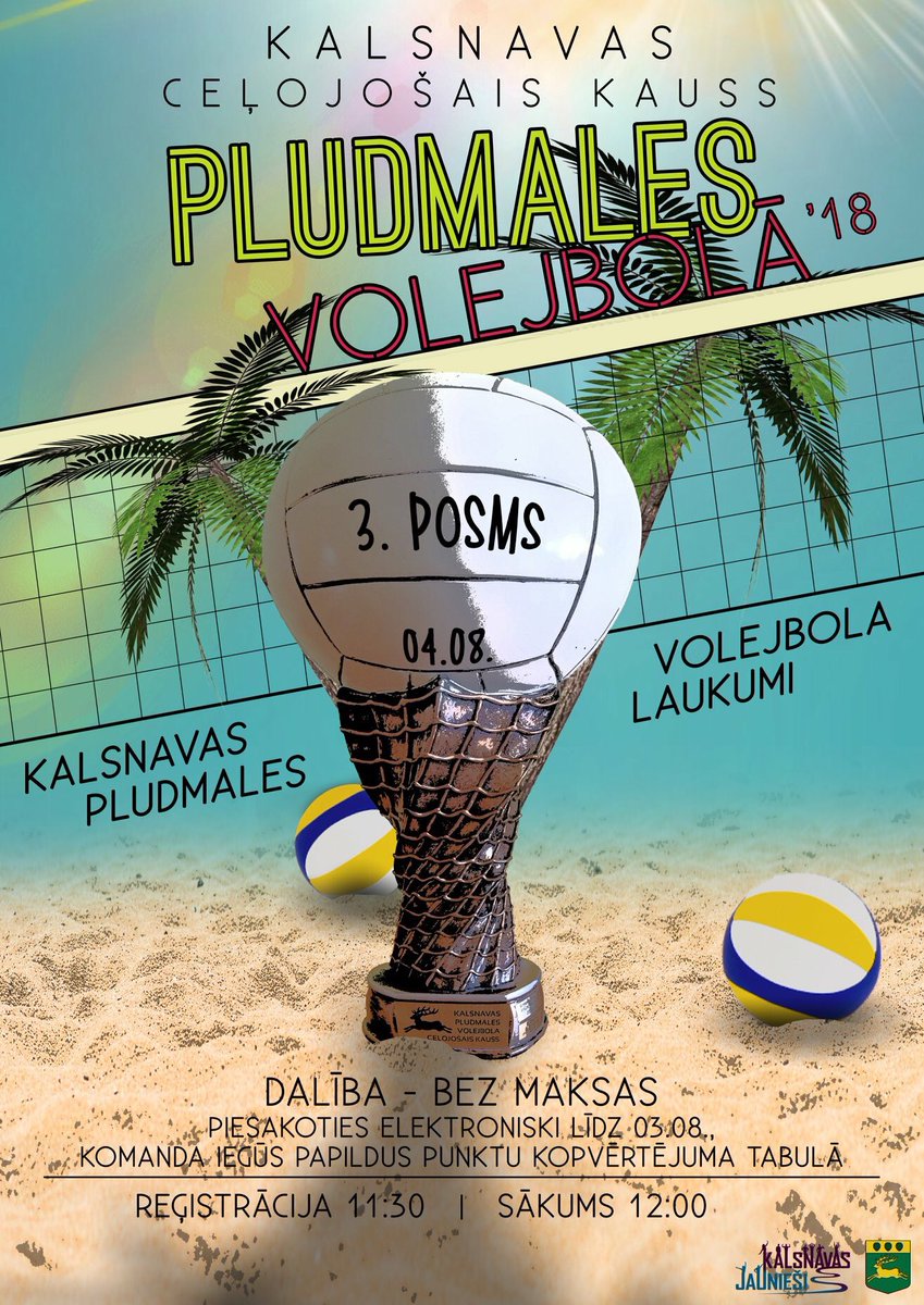 Jaunos Kalsnavas pludmales volejbola ceļojošā kausa saimniekus noskaidrosim jau nākamās nedēļas nogalē!

Pieteikums: goo.gl/forms/eXEiBNl3…
Nolikums: ej.uz/a5st