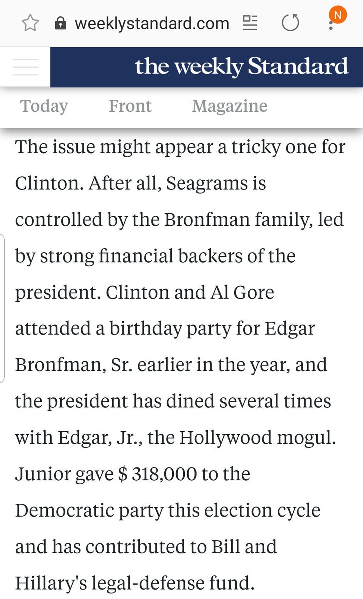 (12) The Bronfman Family are strong backers of Hillary, giving over $300k and contributing to the Clinton Defense Fund