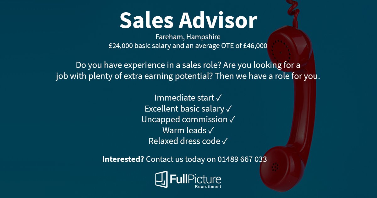 FullPicture_Rec's tweet image. Calling all #sales people in the #Portsmouth and #Southampton area, we have an opportunity for you. With a good basic salary and excellent earning potential, what's to lose? Call us today on 01489 667 033 to find out more.

#UKSales #SalesJobs #Fareham #Career #Recruitment
