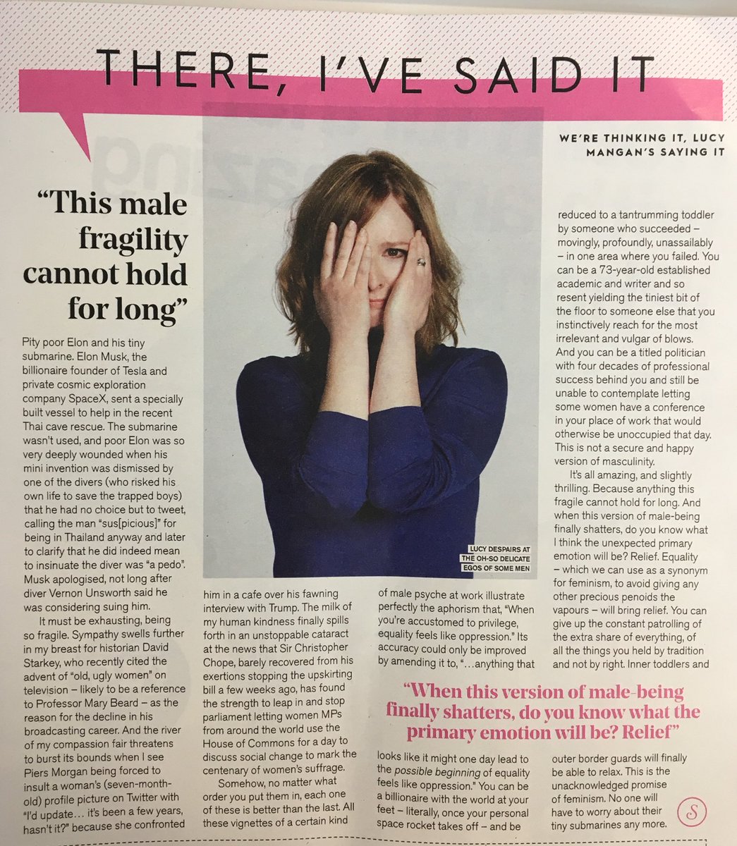 byMarieClare's tweet photo. OMG @LucyMangan I thank you!!
“The milk of my human kindness finally spills forth...” @StylistMagazine
Almost wept on the tube this morning 😂
“When you’re accustomed to privilege, equality feels like oppression”.
#EqualityNotPrivilege https://t.co/10qVajDD4t