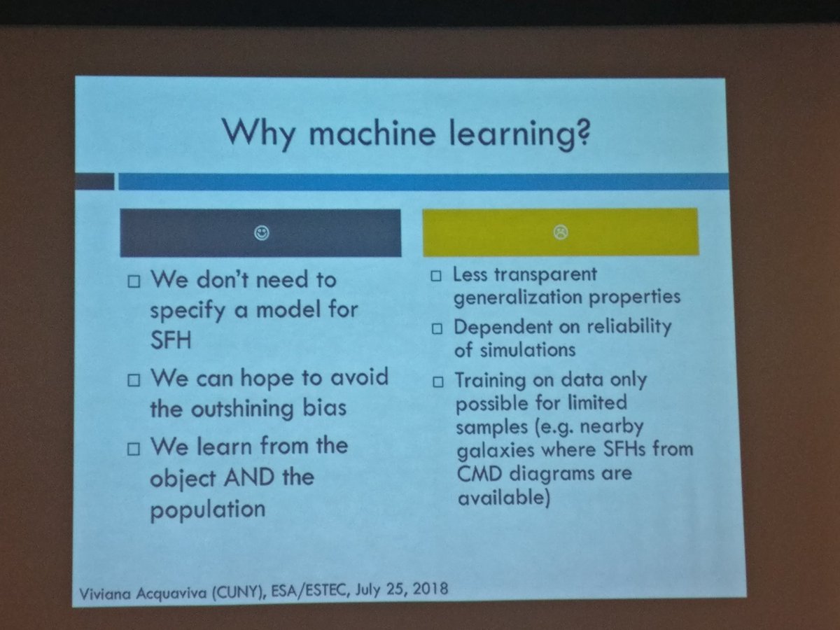 V. Acquaviva uses machine learning to model SFHs (as a complimentary approach), and gives a nice overview of the potential and limitations  #EJSynergy