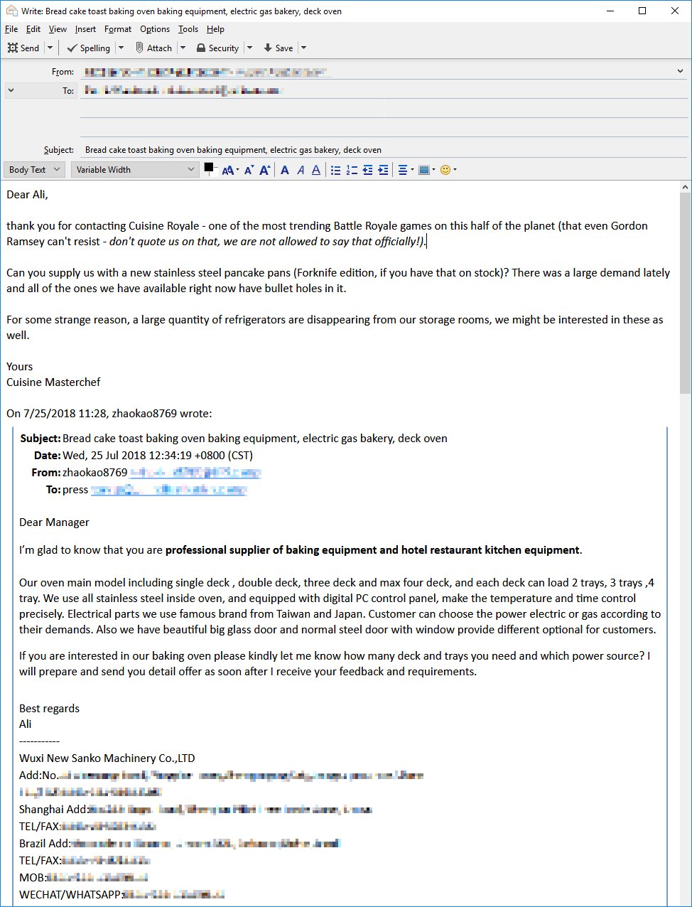 Cuisine Royale On Twitter Thank You For Your Emails People But Please Don T Send Us More We Are Not Buying Any Refrigerators