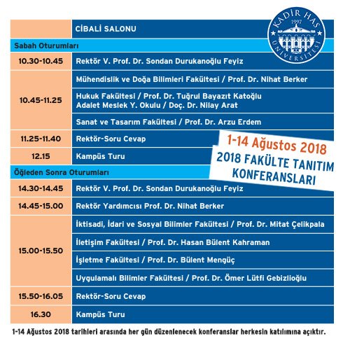 Kadir Has Üniversitesi Tanıtım Günleri 31 Temmuz'da başlıyor. Aday öğrenciler sayfası ve 2018 Fakülte Tanıtım Konferansları için linke tıklayın. #tercih2018 goo.gl/VZQtoL