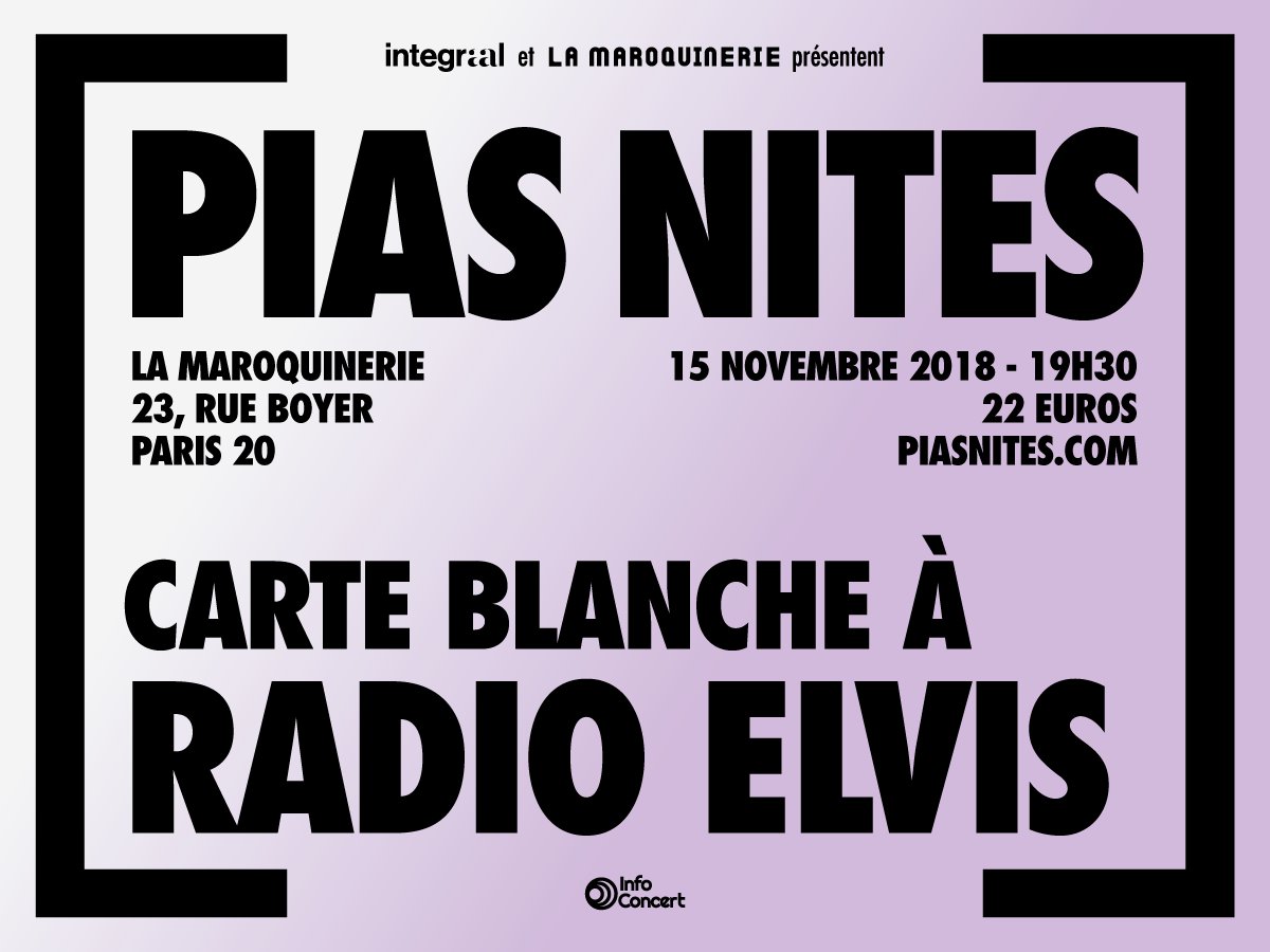 Integraal_Prod's tweet photo. @PIASNites_ donne carte blanche à @radio_elvis pour vous concocter une soirée exceptionnelle à @lamaroquinerie le 15 novembre ! 🔥
Plus d'infos à venir prochainement...

 💴 Tickets : https://t.co/SENvATYKyR
📆 Event : https://t.co/ahxtCoAzVX https://t.co/LiJTEiNkA6