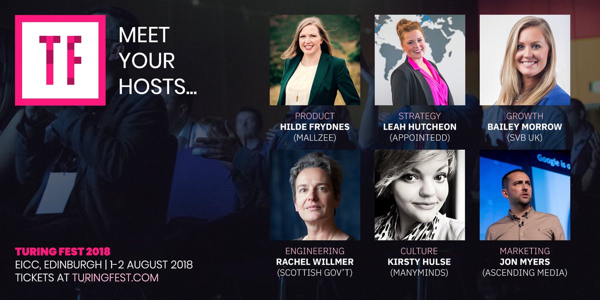 turingfest's tweet photo. Meet your hosts for #TuringFest — here are the wonderful people who will be hosting each of our 6 tracks: @frydnes @rwillmer @leahhutcheon @kirsty_hulse @bmorrowsf &amp; @jondmyers! Check out the full schedule now... https://t.co/oGbOMIERZ0 https://t.co/5qK07L5z7Q