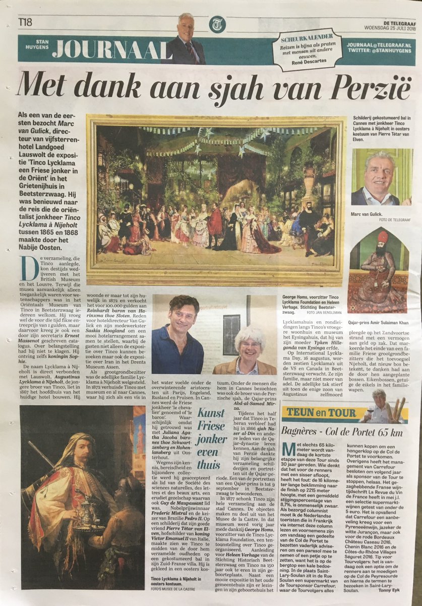 Stan Huygens journaal <a href="/telegraaf/">De Telegraaf</a> met mooi stuk over onze Tinco <a href="/lycklamafdn/">Tinco Lycklama Foundation</a> tentoonstelling in Beetsterzwaag en heerlijk arrangement <a href="/Lauswolt/">Lauswolt</a> met @DrentsMuseum Perzië: bilderberg.nl/arrangementen/… <a href="/mvangulick/">Marc van Gulick</a> @cultbee
<a href="/georgejhoms/">George Homs (Cap sur 2033)</a> <a href="/WiboBoswijk/">Wibo</a> @HeleenVerhage