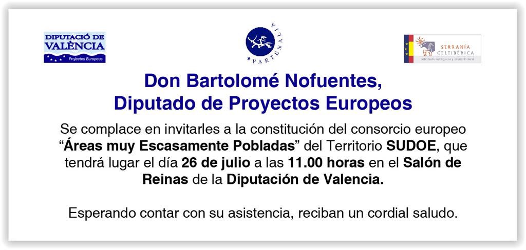 satoridircom's tweet photo. Mañana jueves 26 julio a las 11h en la @dipvalencia presentamos junto el diputado @bnofuentes y @SCeltiberica el Consorcio Europeo "Áreas muy escasamente pobladas" del territorio #SUDOE #LaponiaEspañola #UE https://t.co/oEZPfDY99n