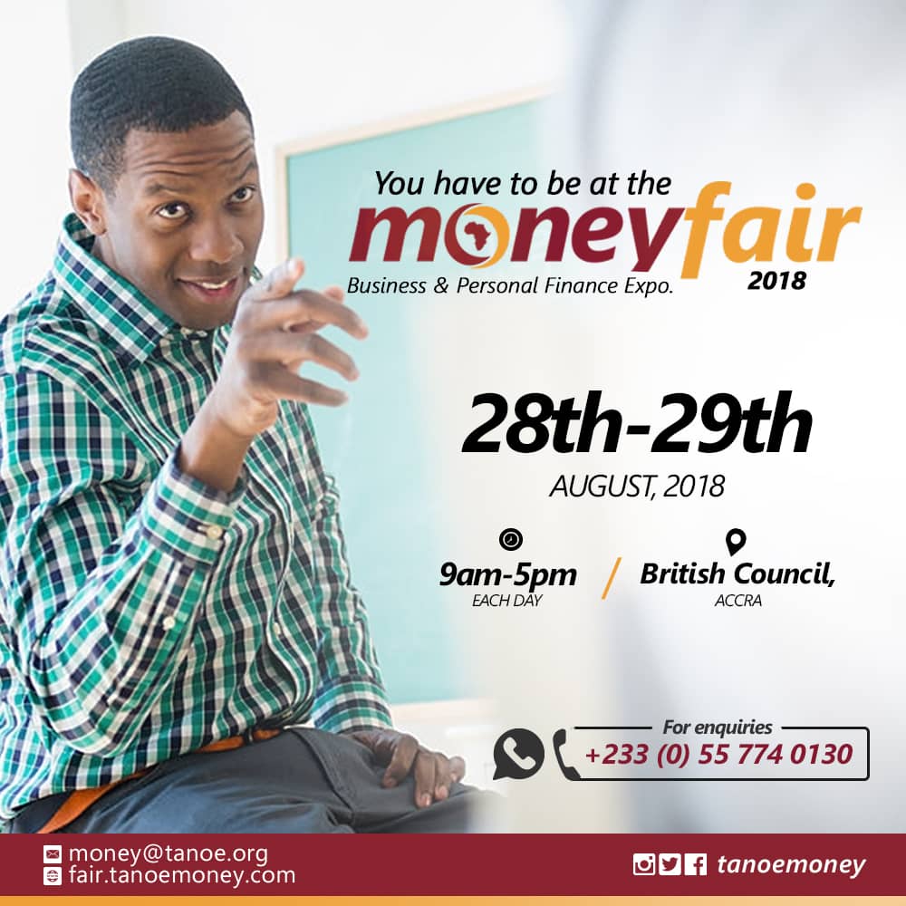 TANOEstudents's tweet photo. Registered yet to Attend, Exhibit or Sponsor the upcoming #MoneyFair2018

For enquiries, call us or WhatsApp us on +233 (0)557 74 0130 or email us at money@tanoe.org

Read More at https://t.co/bOngbVQCiv
#MoneyFair #BusinessAndPersonalFinanceExpo #TANOEMoney https://t.co/rIWp2mAEA7