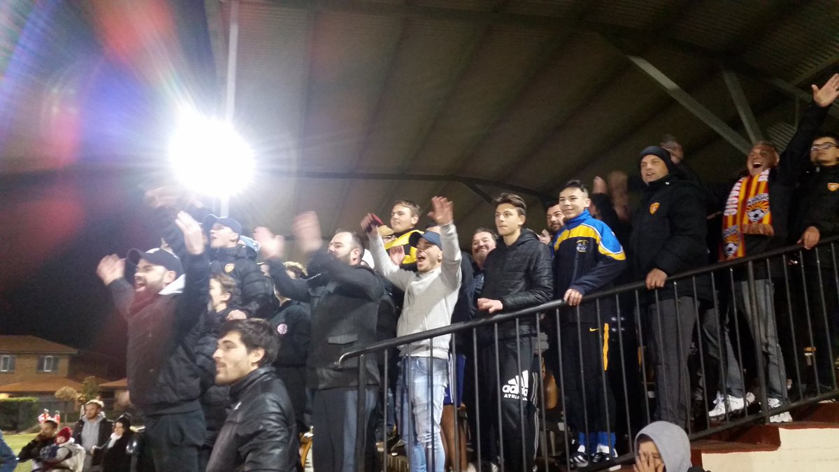 LoyalFootballCo's tweet photo. The @BMagicFC fans go nuts as they secure their Round of 16 berth at Deakin. @FFACup #CANvBMM #FFACup #magicofthecup https://t.co/o7TPwj0wgv