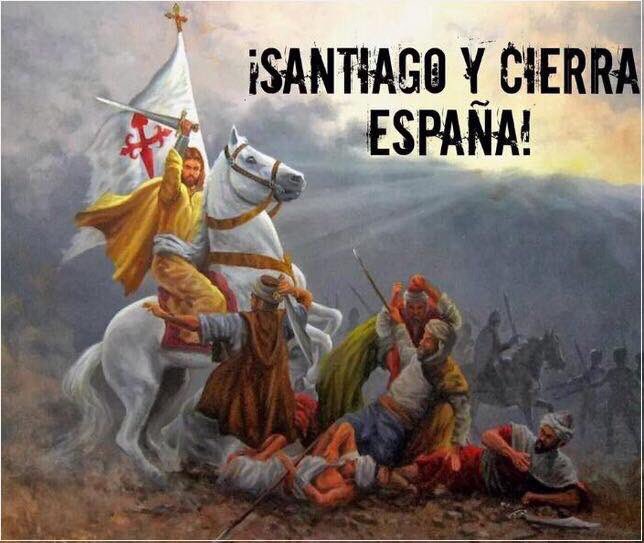 SCLaRataNegra's tweet photo. Al grito de ¡Santiago y Cierra, España!, mi Patria se forjo. 
Lucha, miedo, coraje y valor. Redobla hoy aquel tambor. 
No hay tiempo para dudar. 
Otros sufrieron y murieron para tener hoy solaz hogar.
¡Santiago!, ¡espolea mi dormido corazón!
https://t.co/iQNlXA382R https://t.co/MGKQ2Iu3qE