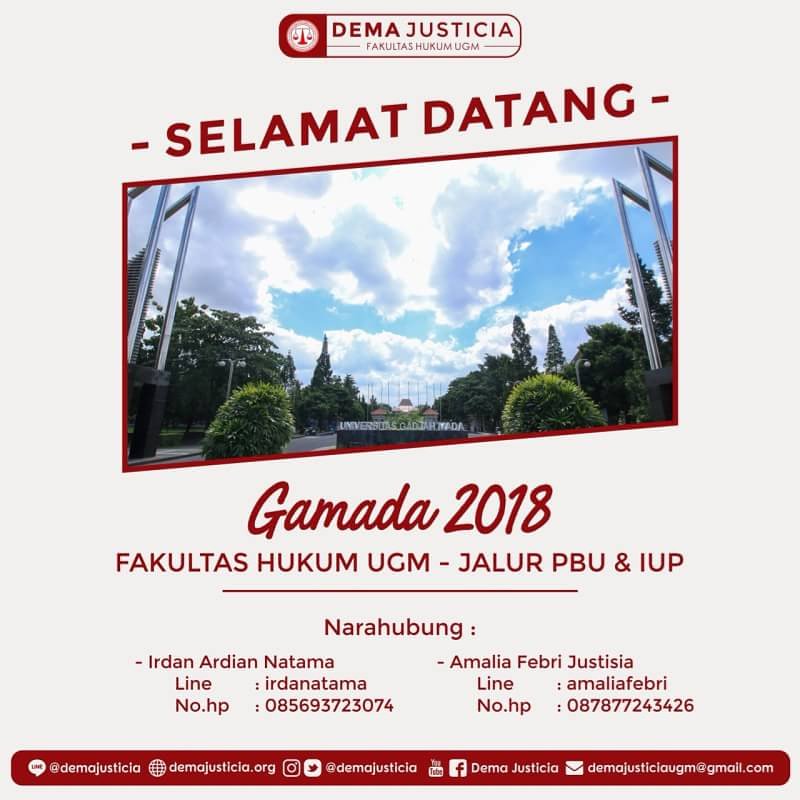 [ SELAMAT DATANG GAMADA FH UGM 2018 ]

Halo Gamada!

Kami, seluruh civitas akademika FH UGM mengucapkan
"SELAMAT DATANG!"
kepada teman-teman yang telah diterima di Fakultas Hukum Universitas Gadjah Mada melalui jalur PBU &amp; IUP Intake 1,2,dan 3.

Viva Justicia!