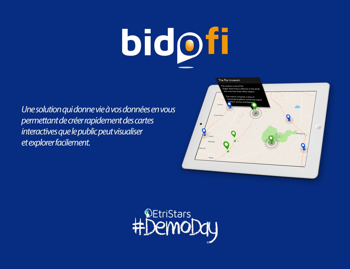 etristars's tweet photo. #Bidofi une solution qui donne vie à vos données en vous permettant de créer rapidement des cartes interactives que le public peut visualiser et explorer facilement. #instantPitch #AfricaStartups #demoday https://t.co/b9BNfsYZoe