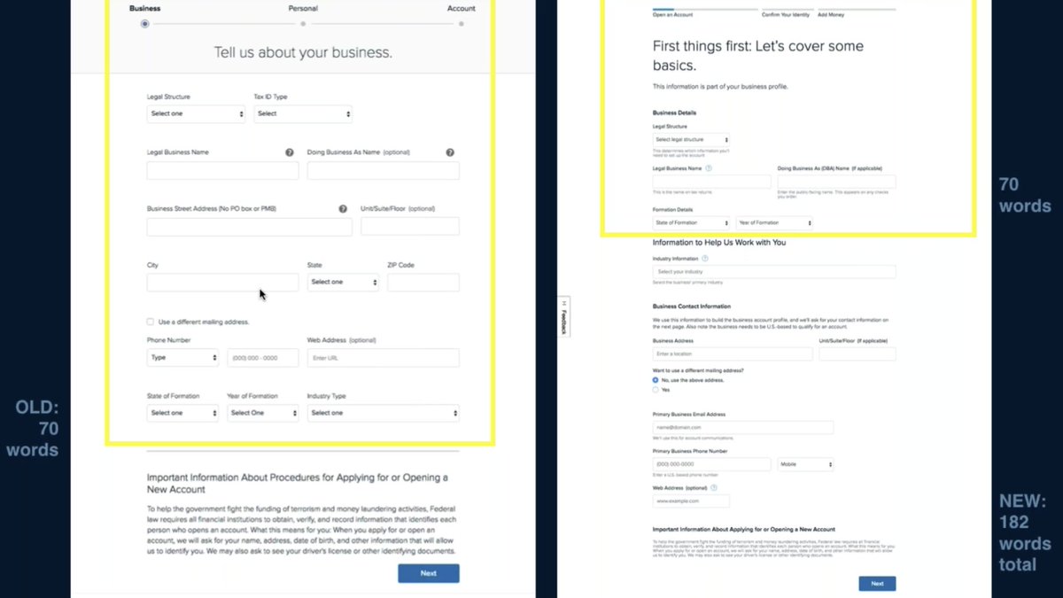 andreaksho's tweet image. A design with a lot of words isn&apos;t a bad thing after all. Look at @capitalone&apos;s redesign that has double the word count 👇:

&quot;People will read when they trust that the information you&apos;re giving them is important.&quot;—@SaraZailskas @capitalone @InVisionApp #DesignTalks #UXcopy