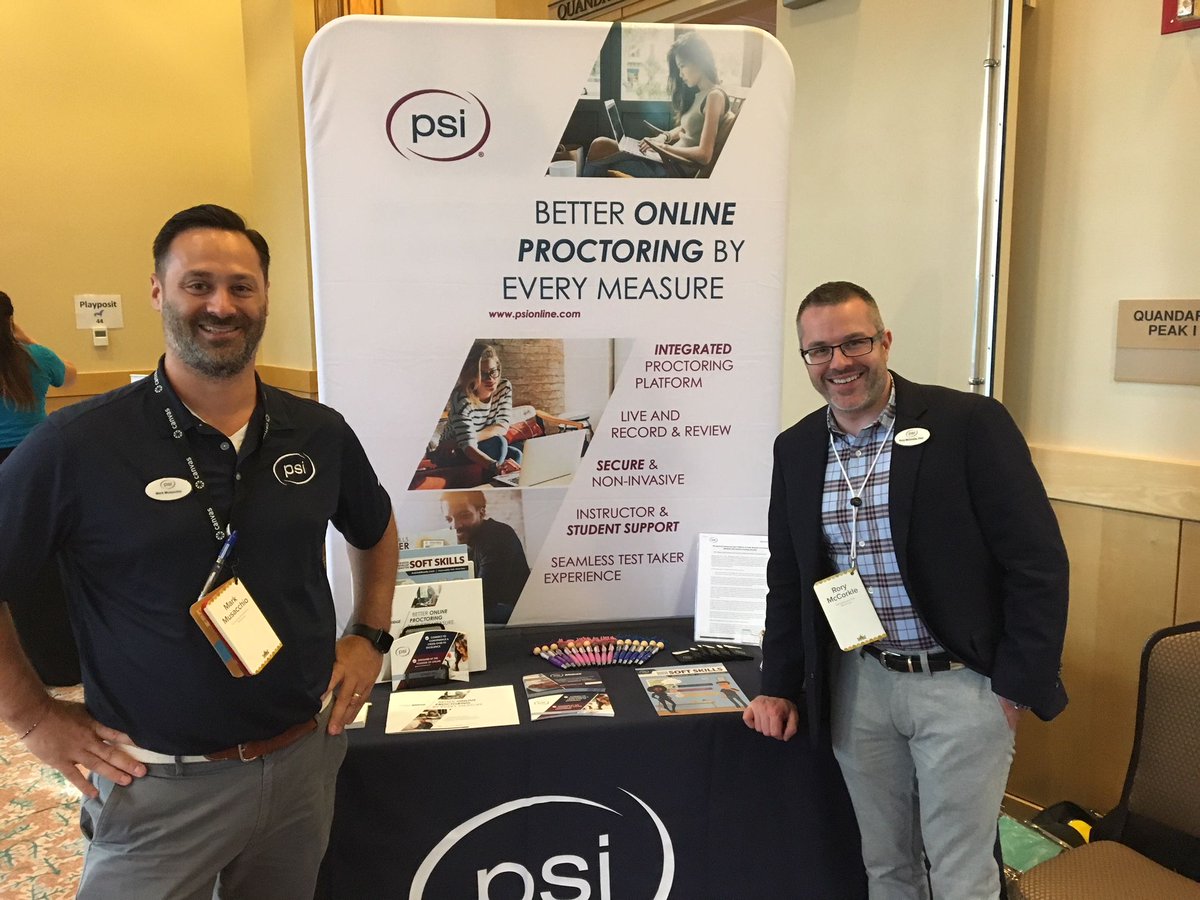 PSI_Education's tweet photo. We're all set up at @Instructure Con! Come visit us to learn more about our new online proctoring platform, #PSIBridge! #PSIEDU, #edtech, #InstCarn2018 #InstCon https://t.co/EXuBuJudgm