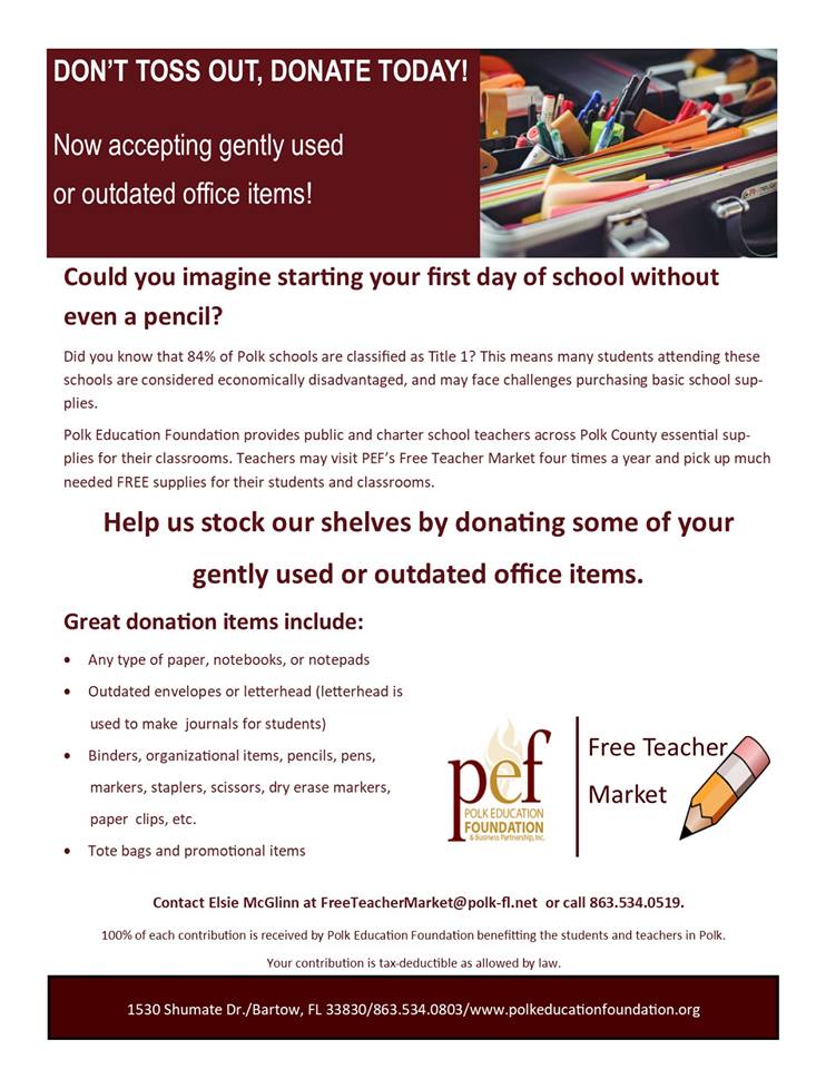 Here's an easy way you can help support the Polk Education Foundation's Free Teacher Market.