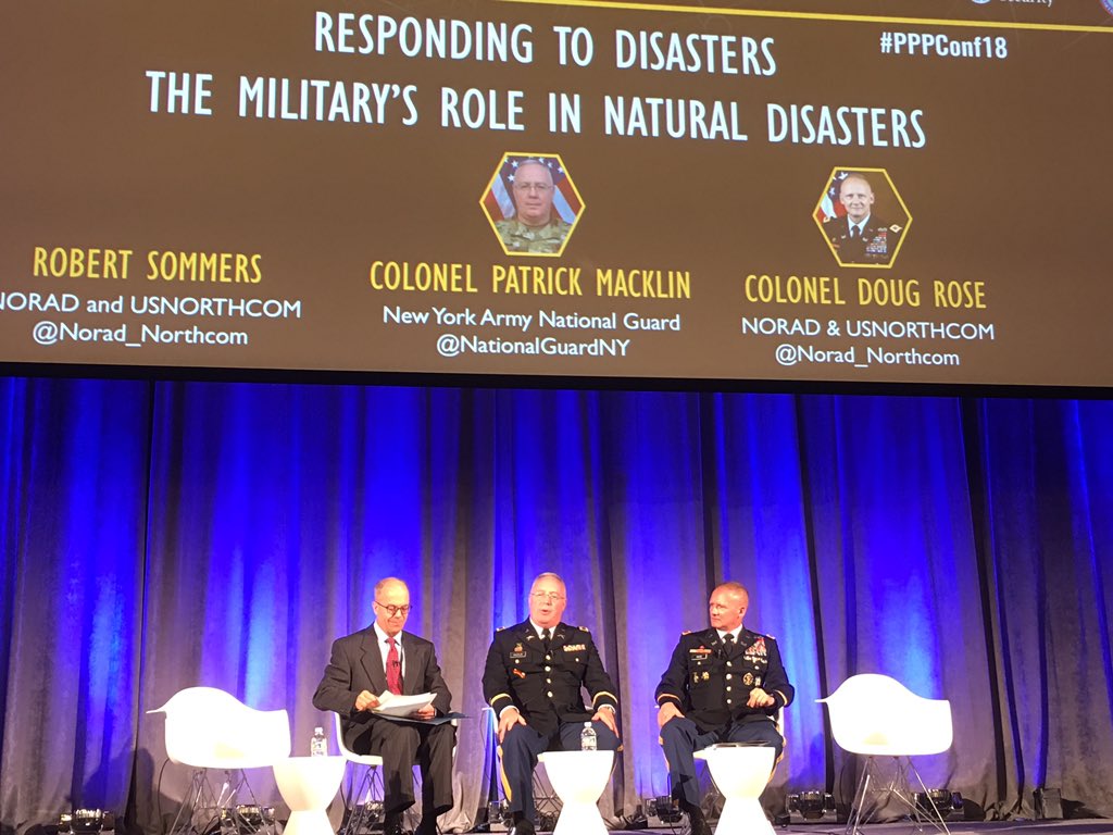 SternJD's tweet photo. Our @VDEM partner @VaNationalGuard is critical/essential in Virginia's disaster responses. Views from @Norad_Northcom on military missions for defense support to civil authorities (DSCA) & humanitarian assistance & disaster relief (HADR). @USChamber #PPPConf18 https://t.co/DF5qTEaah9