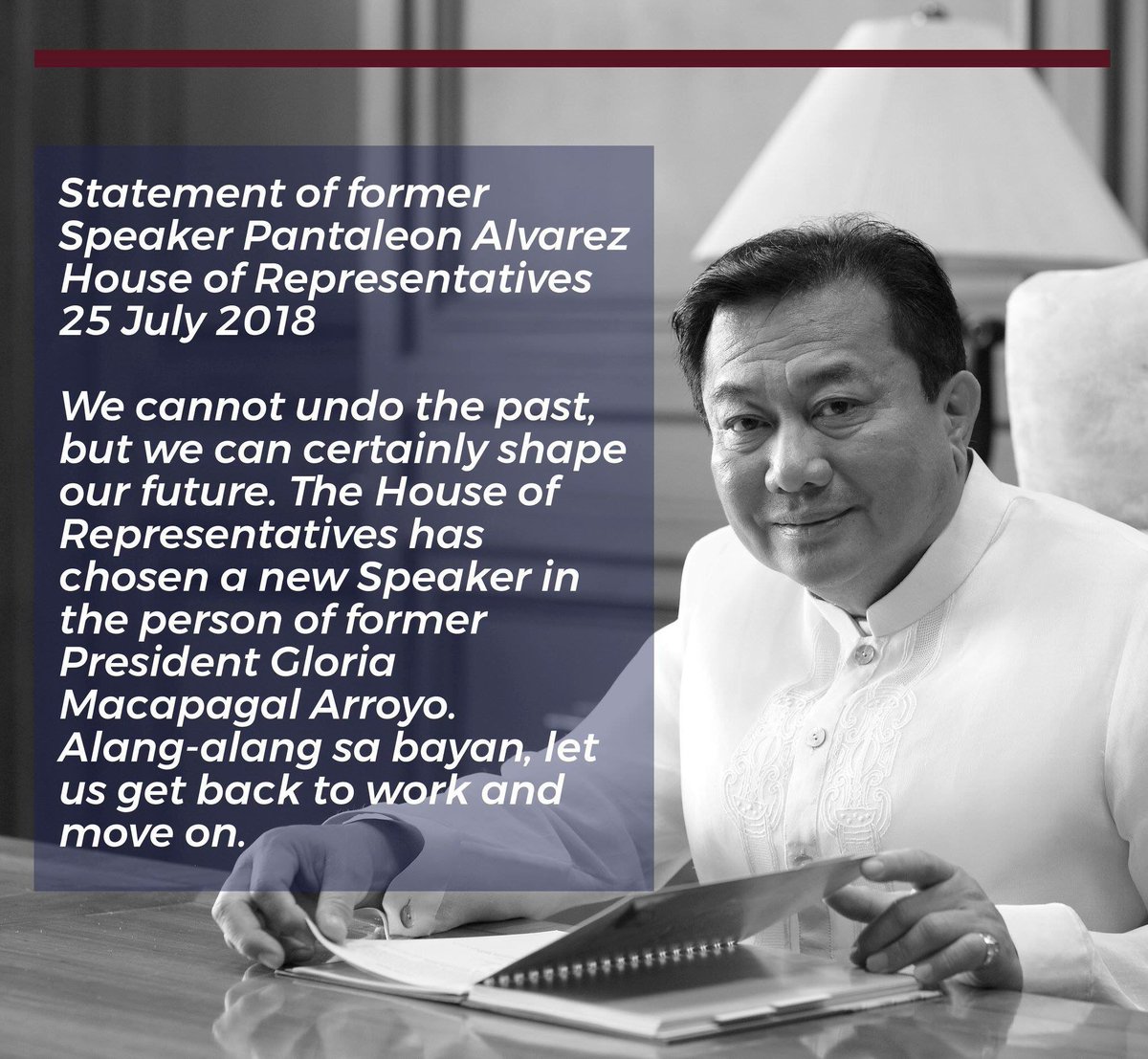 congalvarez's tweet photo. Official Statement of former Speaker Pantaleon Alvarez on the new leadership of the House of Representatives
#OneHouseForChange https://t.co/AxNnVLFSvw