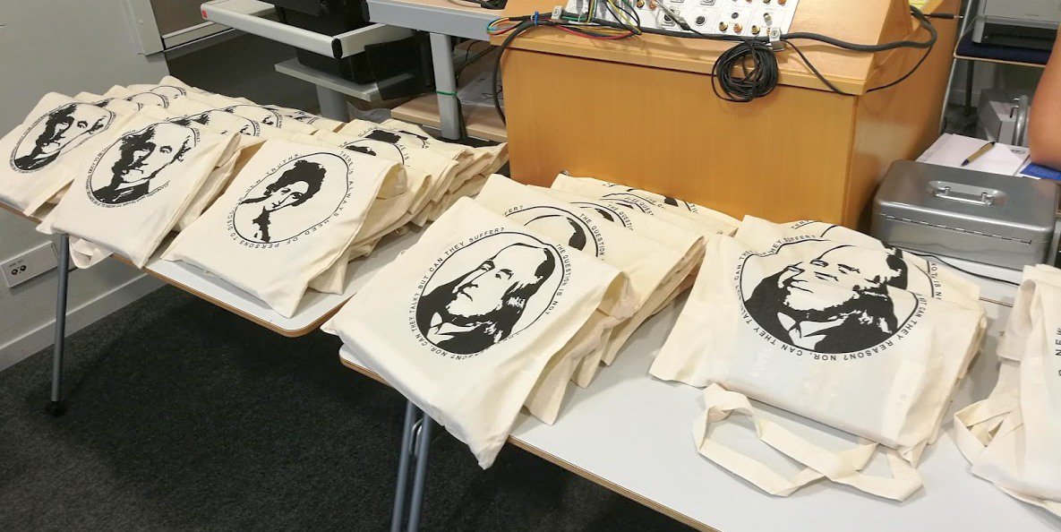 anderssandberg's tweet photo. @eze_pz The different utilitarian philosopher bags at #ISUS2018 makes me think of Pokemon Go teams, collecting all the utility in different ways. https://t.co/g4dWGZkCUw