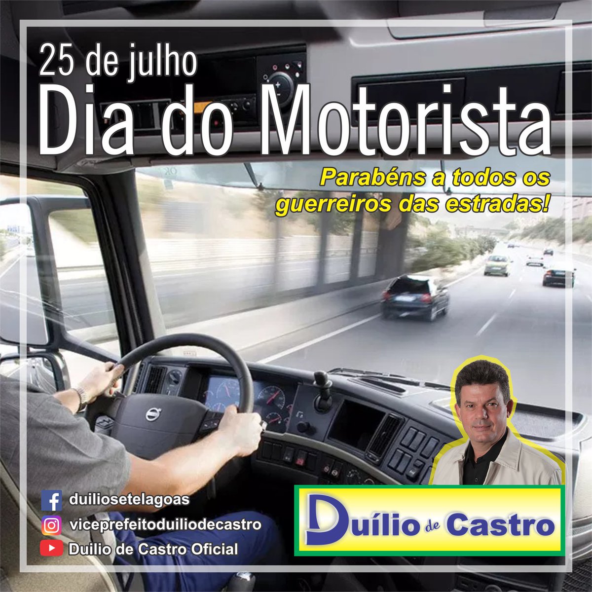 duilio_decastro's tweet photo. 25 de Julho, Dia do Motorista.
Parabéns a todos os guerreiros da estrada!
#duiliodecastro https://t.co/6qmpbjjtZU