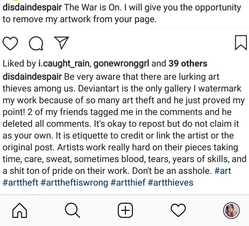 desdainart's tweet photo. It's okay to repost art, but do not claim as your own if it is not yours. It is etiquette to credit or link the artist or the original post. #art #arttheft #artthieves #arttheftiswrong #artthief https://t.co/9UgypPJrla