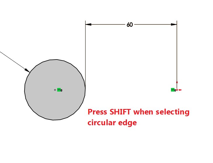 NTCADCAM's tweet image. #SOLIDWORKS Tip of the Day: Press the SHIFT key when using the Smart Dimension tool to dimension to circle edge instead of centre point.