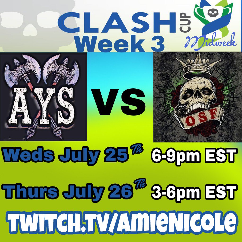 Some <a href="/clash_cup/">Clash Cup</a> league action happening tonight! Catch @ayscoc taking on <a href="/TheOSF1/">The O.S.F</a> live on Twitch starting at 6pm EST.