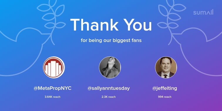 ElieFinegold's tweet image. Our biggest fans this week: @MetaPropNYC, @sallyanntuesday, @jeffeiting. Thank you! via sumall.com/thankyou?utm_s…