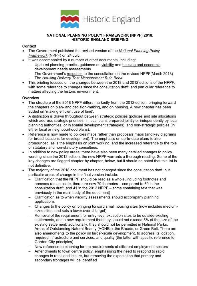 The new NPPF is out: bit.ly/2JQeL3r. What does it mean for heritage? Read our latest briefing to find out more: bit.ly/2LLfpkl.