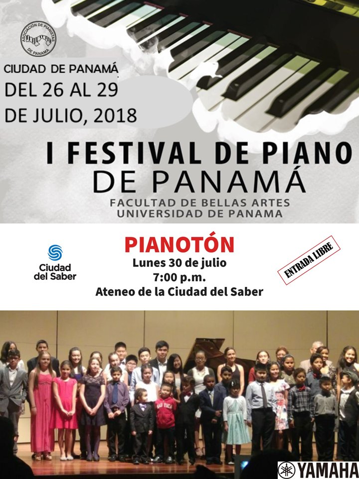 Te invitamos a celebrar la clausura del Festival de Piano de Panamá con la PIANOTÓN, una gran maratón de pianistas que van desde los 4 años de edad hasta jóvenes adultos #Panama #gratis