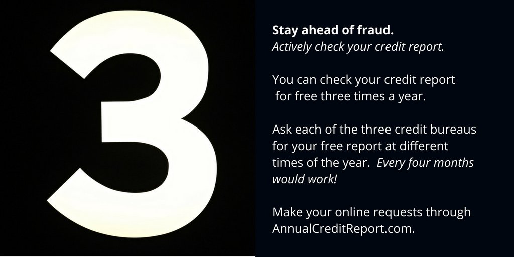 TruStage's tweet photo. #MemberTIPS: Did you know each of the credit reporting bureaus will provide you with a free credit report every 12 months? That's three more ways to stay ahead of fraud. Go for it! https://t.co/IUZ0Qmzsqs
