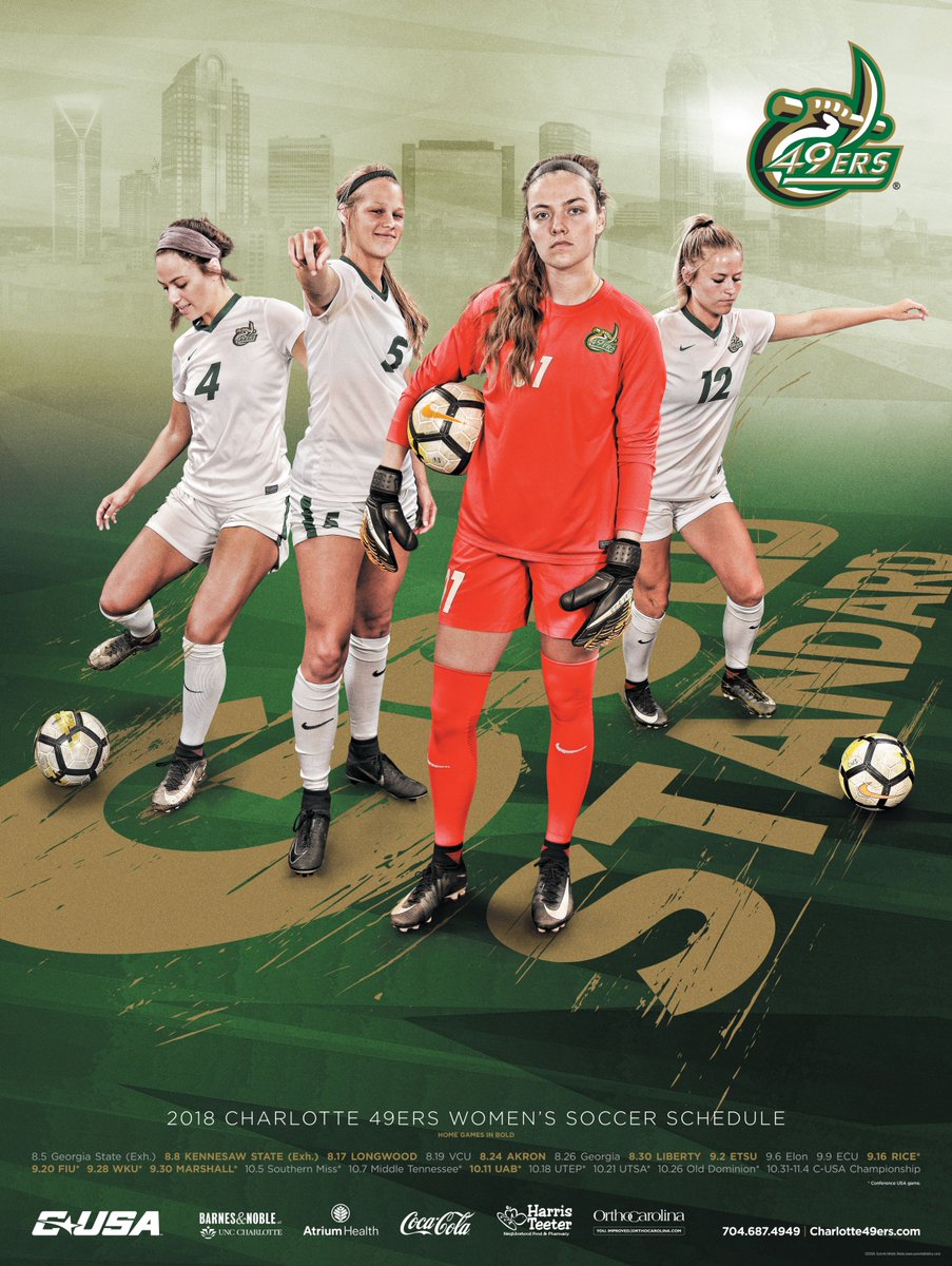 Charlotte49ers's tweet photo. Another 🔥 poster for @CharlotteWSoc

#GoldStandard | #PosterReveal https://t.co/qlsWM06tmI