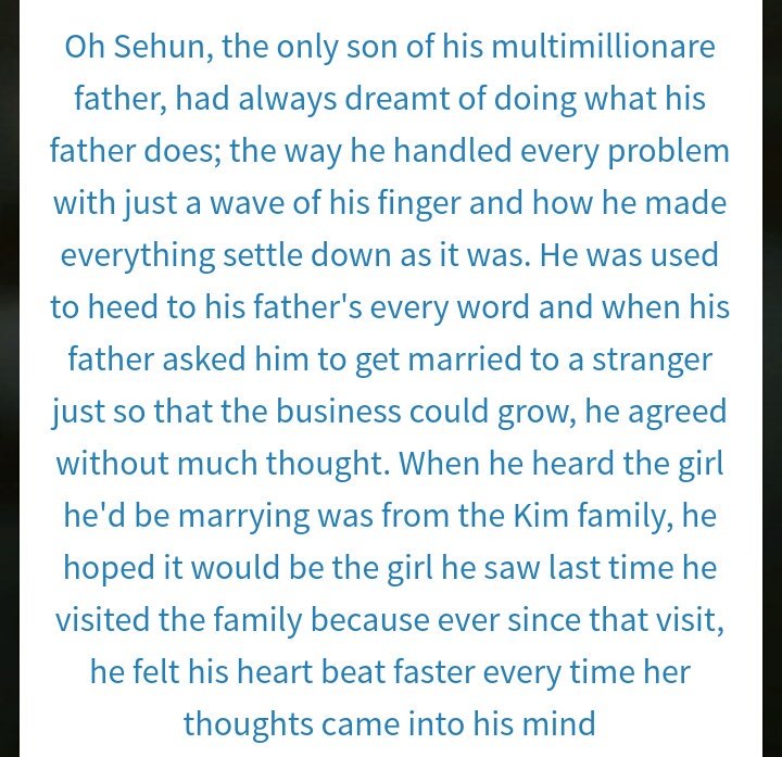 Stole My HeartCompletedRomance, FluffSehun x OCThis story is so great! Beautifully written  i fallin deeper for oh sehun while reading this  enjoy guys! https://www.asianfanfics.com/story/view/1291083/stole-my-heart-angst-arrangedmarriage-fluff-romance-sehun-sehunxoc