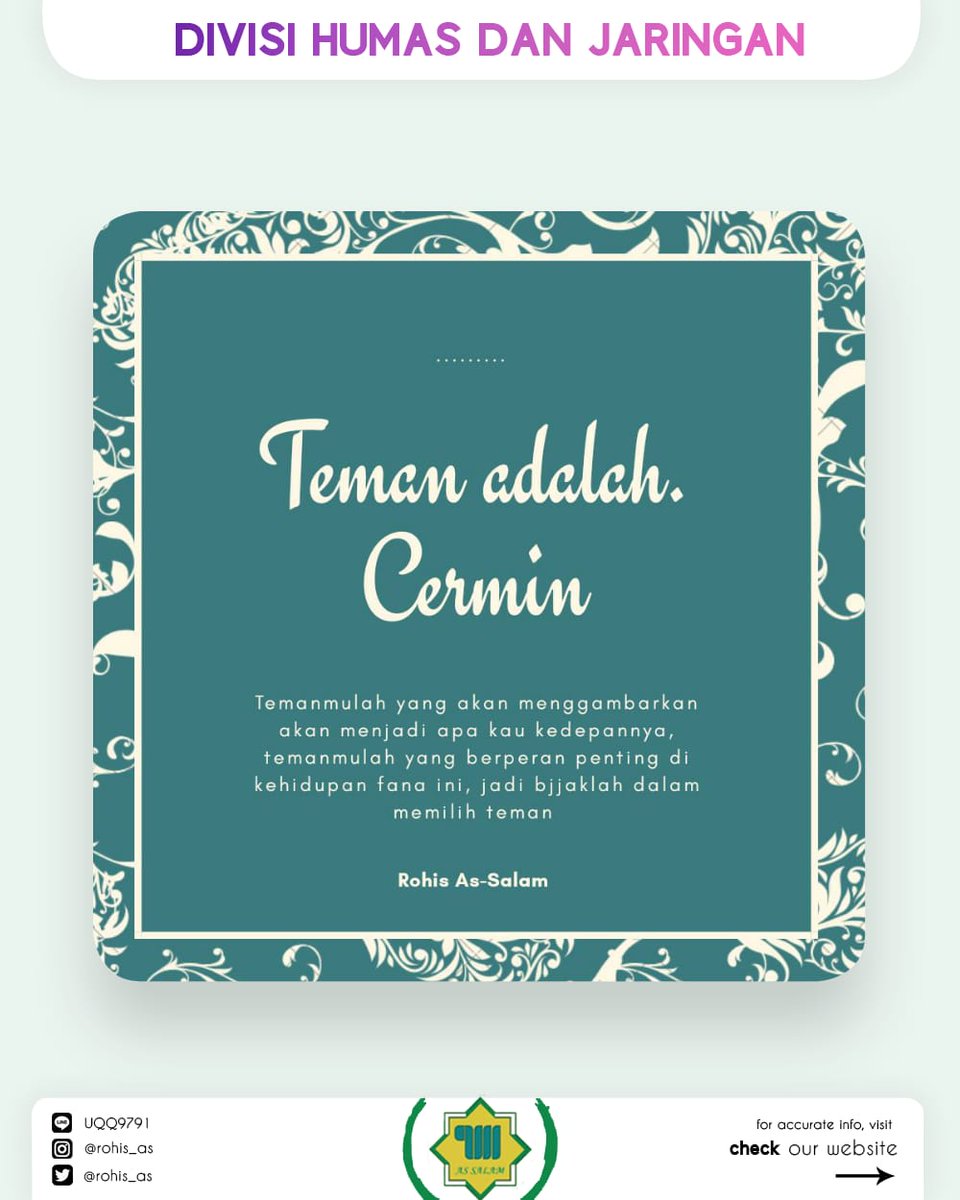 Nabi shallallahu ‘alaihi wa sallam mengajarkan kepada kita agar bersahabat dengan orang yang dapat memberikan kebaikan dan sering menasehati kita.

Baca Selengkapnya : rumaysho.com/1287-pengaruh-…