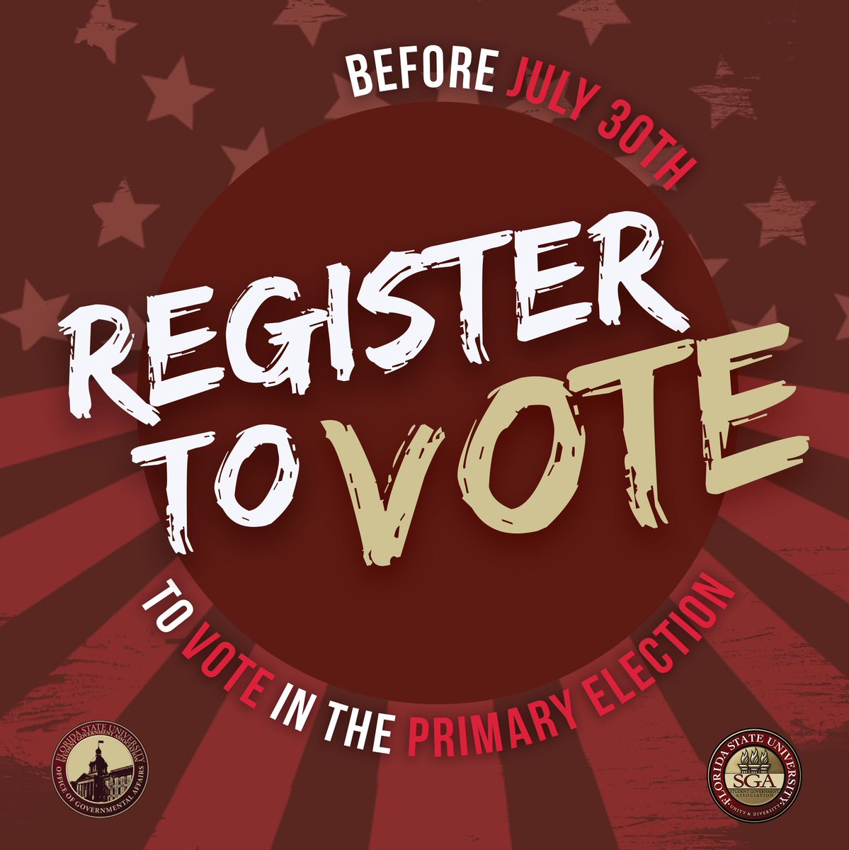 Don’t forget that MONDAY, JULY 30th is the deadline to register in the Primary Election! Registration online is easy - go to registertovoteflorida.gov to get started!