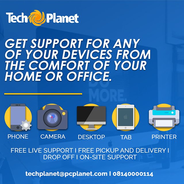 PCPlanetNigeria's tweet photo. We've got you covered, call on us to get free support on your damaged devices. Call: 08170000014 https://t.co/2avg3n0zFZ #pcplanetnigeria #techplanet #techsupport #phone #laptop #printer #apple #freetechsupport #samsung #infinix #iphone #gionee #nokia #tecno #tech #hp #dell #asus https://t.co/jML0jeiRyV