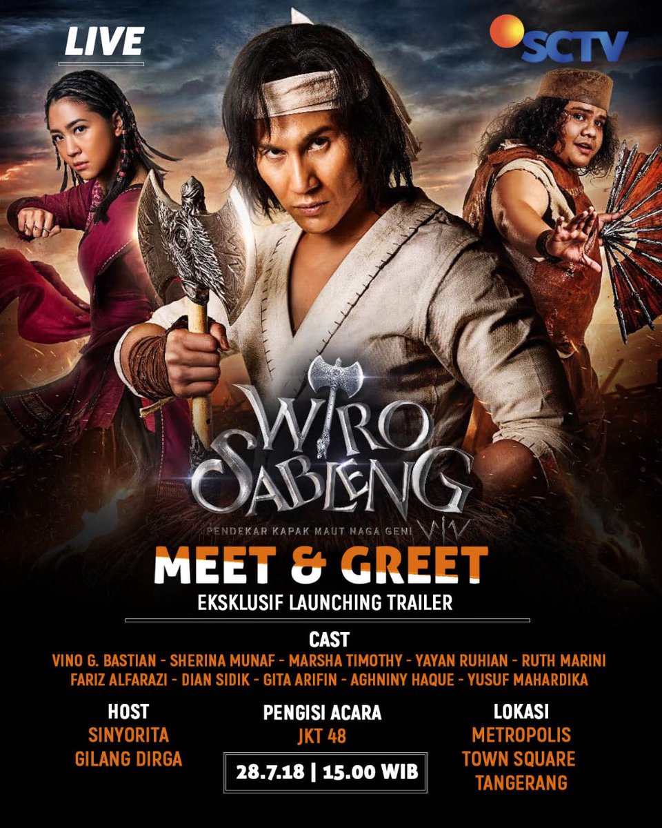 [UPDATE] Saksikan Performance JKT48 Dalam Meet and Greet Film WiroSableng <a href="/wirosablengID/">wirosablengofficial</a>,
➡️Hari : Sabtu 28 Juli 2018, 
➡️Pukul : 15.00 WIB
➡️Lokasi : Metropolis Town Square Tangerang, 
➡️ LIVE <a href="/SCTV_/">SCTV</a>