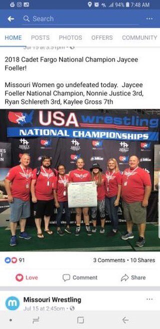 DHS_Cheer_'s tweet photo. This girl!!! While she has been tumbling her way through our summer cheer program she’s also been traveling all over the country competing in wrestling contests. Jaycee is the 2018 Cadet National Champion &amp; she is also the 2018 Junior runner up! We are proud of YOU! https://t.co/4covOj3jLa