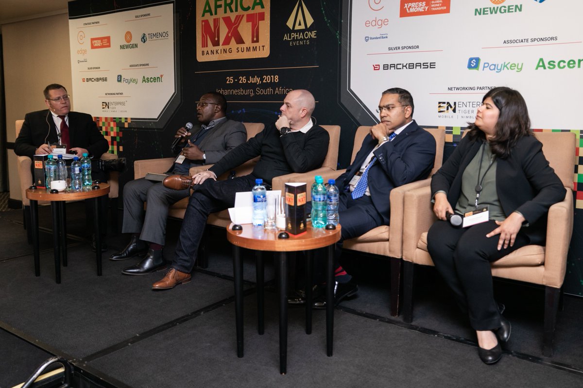 AlphaOneEvents's tweet photo. Day 1 wraps up with an intense discussion on Retail Banking benefits to the Mass Market segment. @ArundhotiB , Charles de Winnaar, @AgrippaGRM Bradley Ralph and Johan Coetzee. @Xpress_Money @Barclays_Kenya @StandardBankZA @FBCHoldings #AfricaNXTBanking https://t.co/fJ0OgpJfUD