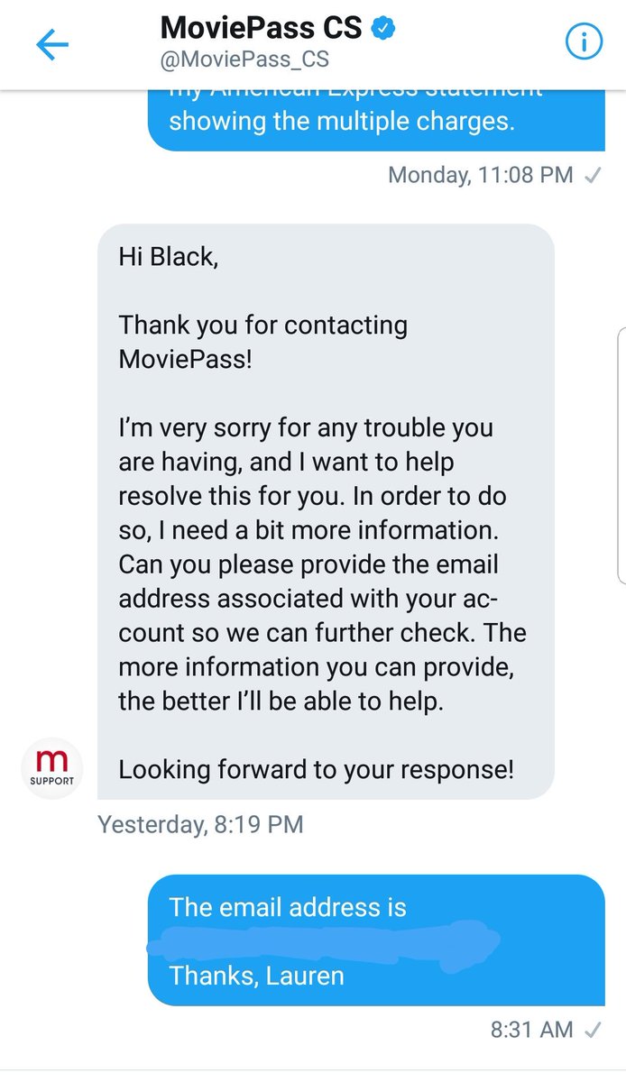 JunketteLauren's tweet image. The #MoviePass email and app customer service is terrible. Twitter on the other hand... #KneeSlapper #HiBlack