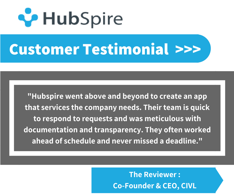 HubSpireTom's tweet photo. We love to hear from our customers. Check out this by one of our clients. Thanks @CIVL for the great review. We loved working with you. https://t.co/VXdeHEJpCs https://t.co/LIHD1jkaY5