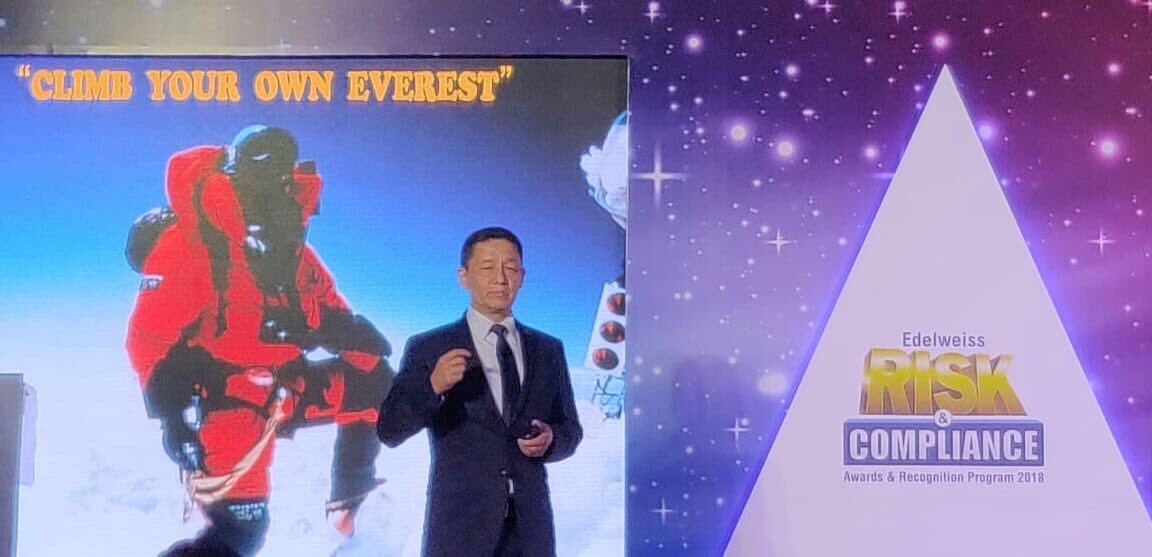 EdelweissFin's tweet photo. Jamling Tenzing Norgay, son of Tenzing Norgay shares a bone-chilling narrative of the first ever successful Mount Everest Expedition by his father and Edmund Hillary, back in 1953 at our Risk and Compliance Awards 2018. An epic tale of goals, passion and teamwork. #BeUnlimited https://t.co/8PPBxlOP0F