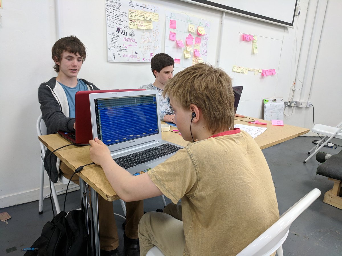 oliphantly's tweet photo. I think one of the things I love most about @Prewired is that all digital skills are prized - making music for games, artwork for interactive stories, etc. #SummerHack2018 https://t.co/HYqT2AbHlk