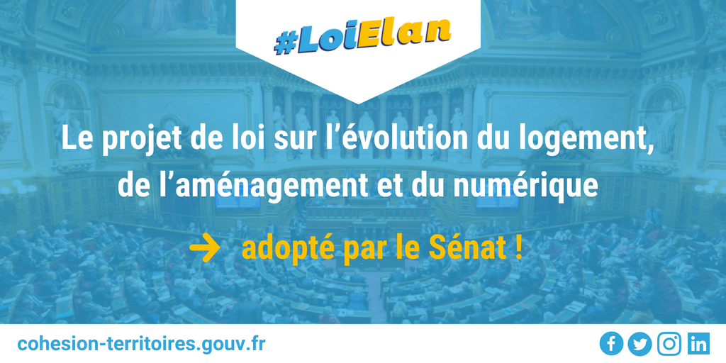 MezardJacques's tweet photo. Après l'adoption par @AssembleeNat le 12 juin dernier, le projet de loi sur l'évolution du #logement , de l'aménagement et du #numérique #PJLElan est adopté par le @Senat. 
Merci à toutes et à tous pour ces débats qui ont fait avancer le projet de loi. https://t.co/HjTuSE6ozb