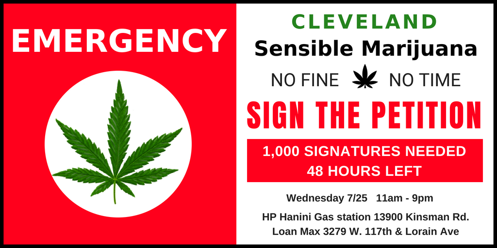 SensibleMJ's tweet photo. R/T @DrewFromTV R/T #HELP volunteers get 1K signatures by 7/27 only 48 hours to get #Cleveland #SensibleMarijuana on 2018 ballot #NoFineNoTime for #marijuana possession in  #TheLand #WhateverItTakes #FreeTheWeed #Cannabis #weed #raptors #WednesdayMotivation #Cavs  #BeyonceandJayZ https://t.co/zd6v6jN2KE