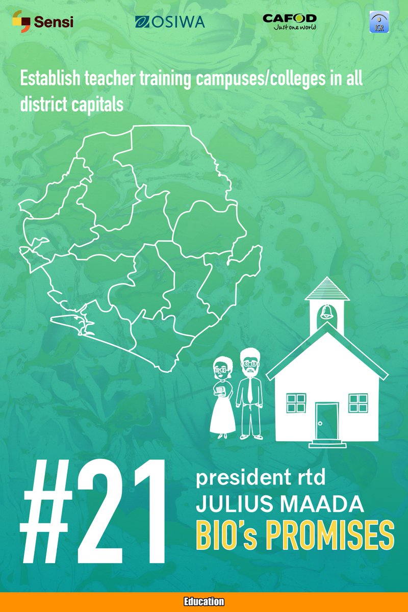 SierraDecides's tweet photo. These are some of the #Promises made by president Bio for teachers during the 2018 presidential elections. Share and let us track his promises together.
For more on the presidential promises, visit https://t.co/EtiXGuOS2F
#SierraLeone #BioMeter #Education https://t.co/T1j3Nviy6A